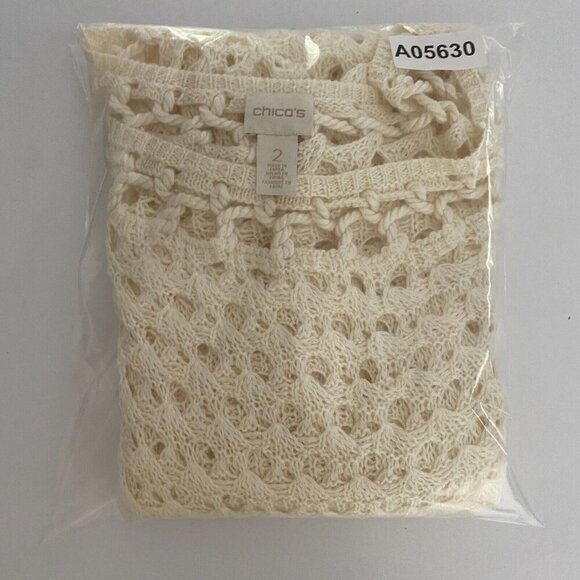 Chicos Crochet Pullover Sweater Size 2 US Large Cream Open Knit 3/4 Sleeves - Picture 11 of 11
